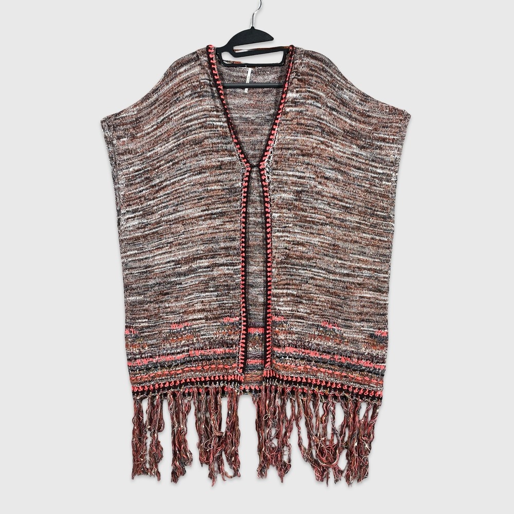 Free People Poncho Sweater Women S Brown Boho Bohemian Festival Fringe Hooded